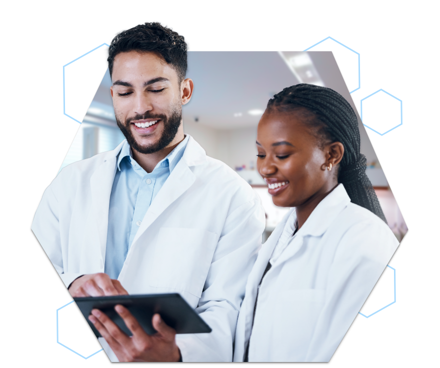 doctors looking at tab device